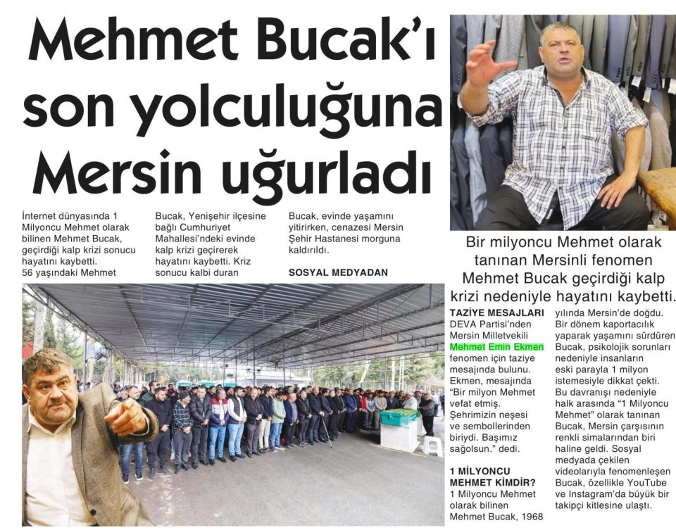 MEHMET BUCAK'I SON YOLCULUĞUNA MERSİN UĞURLADI