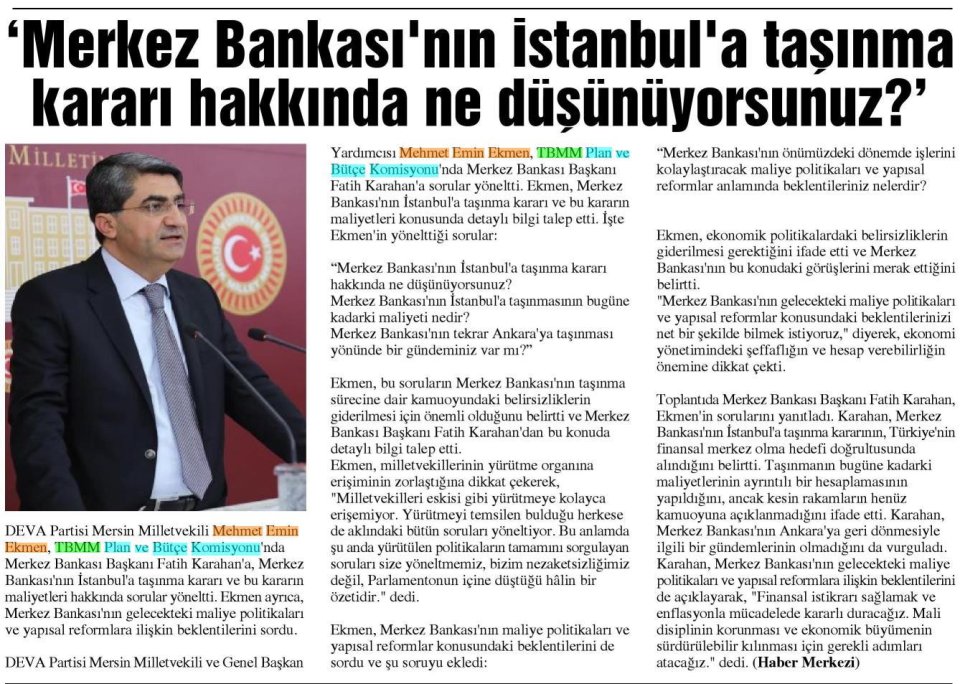 'MERKEZ BANKASI'NIN İSTANBUL'A TAŞINMA KARARI HAKKINDA NE DÜŞÜNÜYORSUNUZ