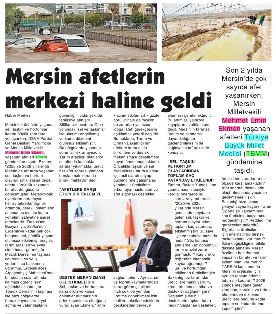 MERSİN AFETLERİN MERKEZİ HALİNE GELDİ