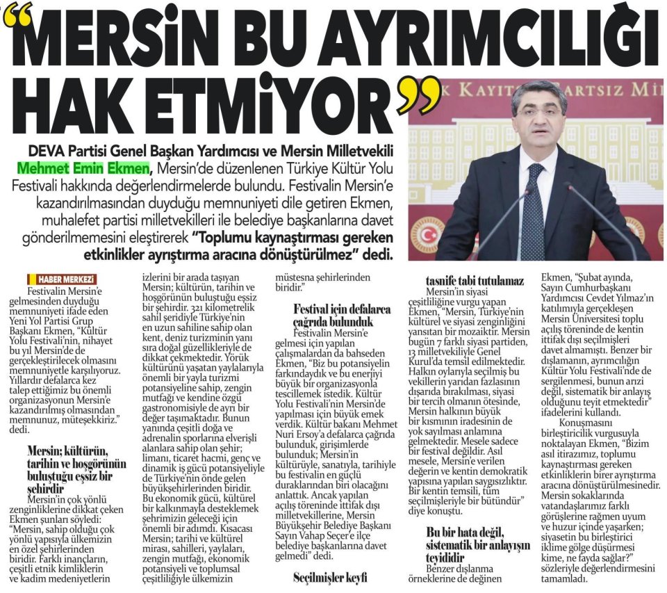 MERSİN BU AYRIMCILIĞI HAK ETMİYOR
