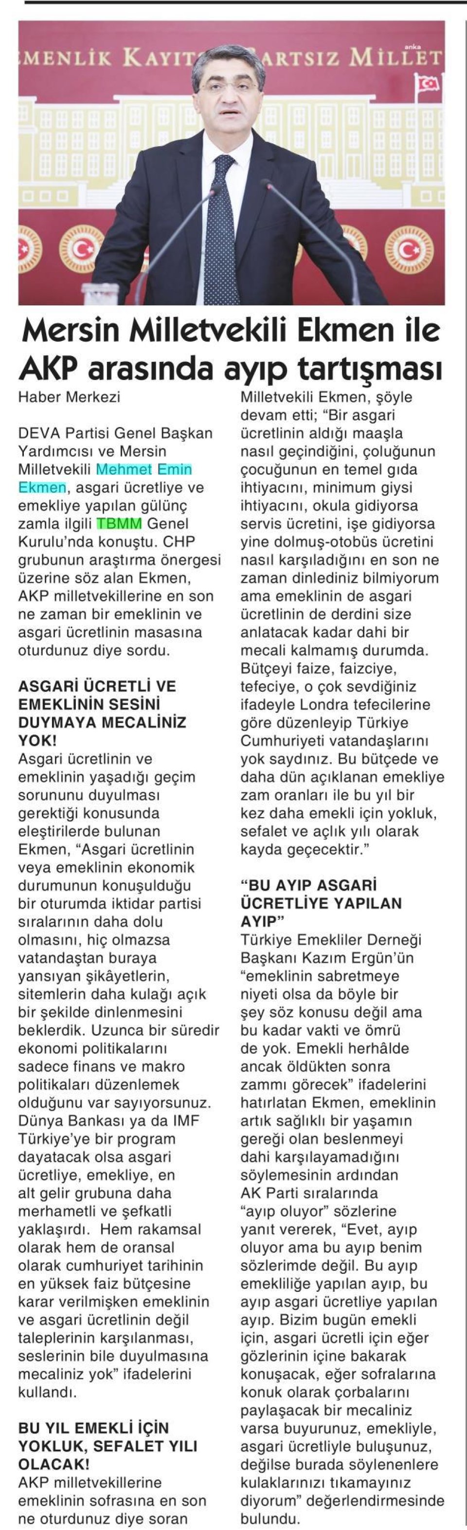 MERSİN MİLLETVEKİLİ EKMEN İLE AKP ARASINDA AYIP TARTIŞMASI