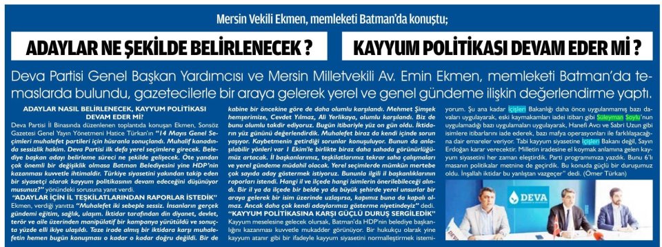 MERSİN VEKİLİ EKMEN MEMLEKETİ BATMANDA KONUŞTU