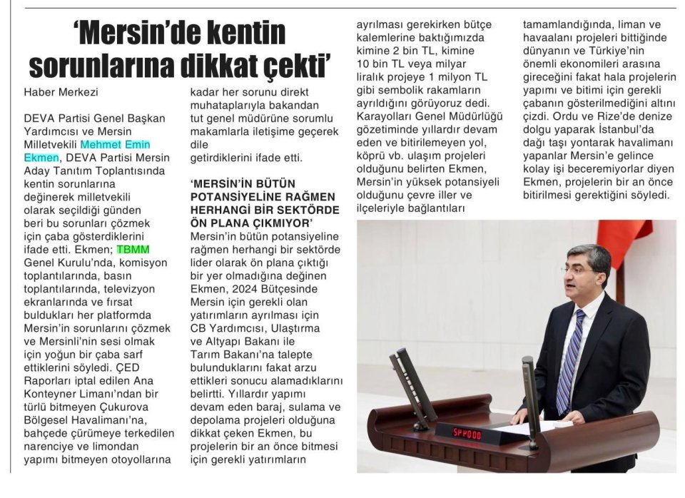 MERSİN'DE KENTİN SORUNLARINA DİKKAT ÇEKTİ