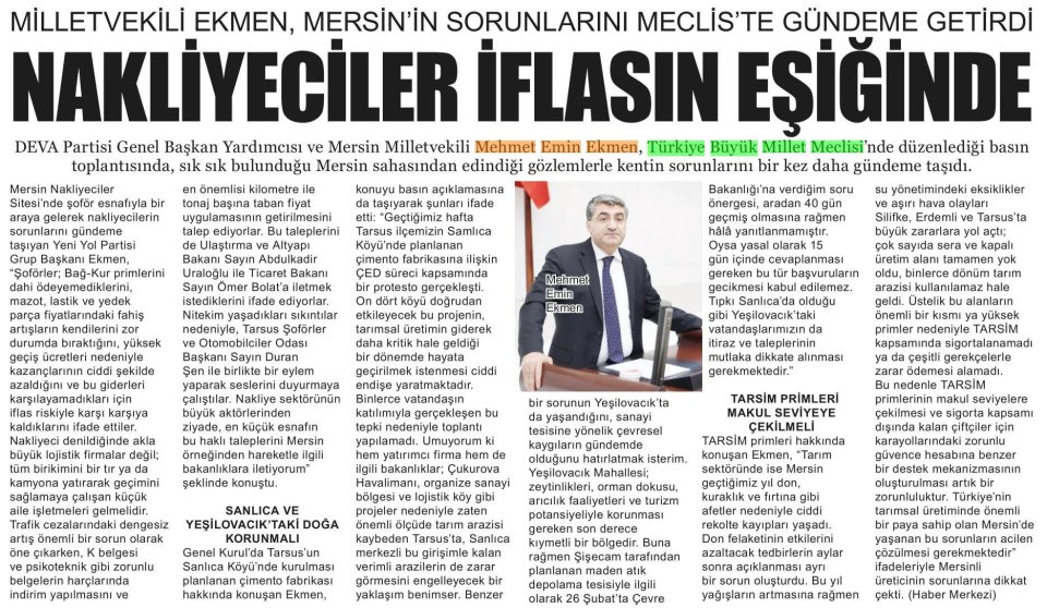 MERSİN'İN ÇIĞLIĞINI MECLİS'E TAŞIDI