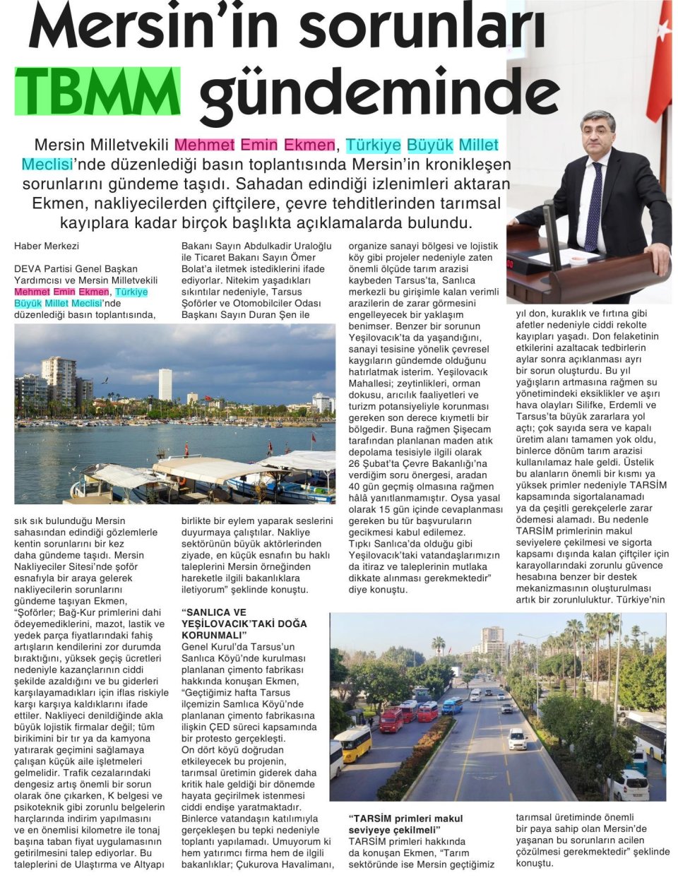 MERSİN'İN SORUNLARI TBMM GÜNDEMİNDE