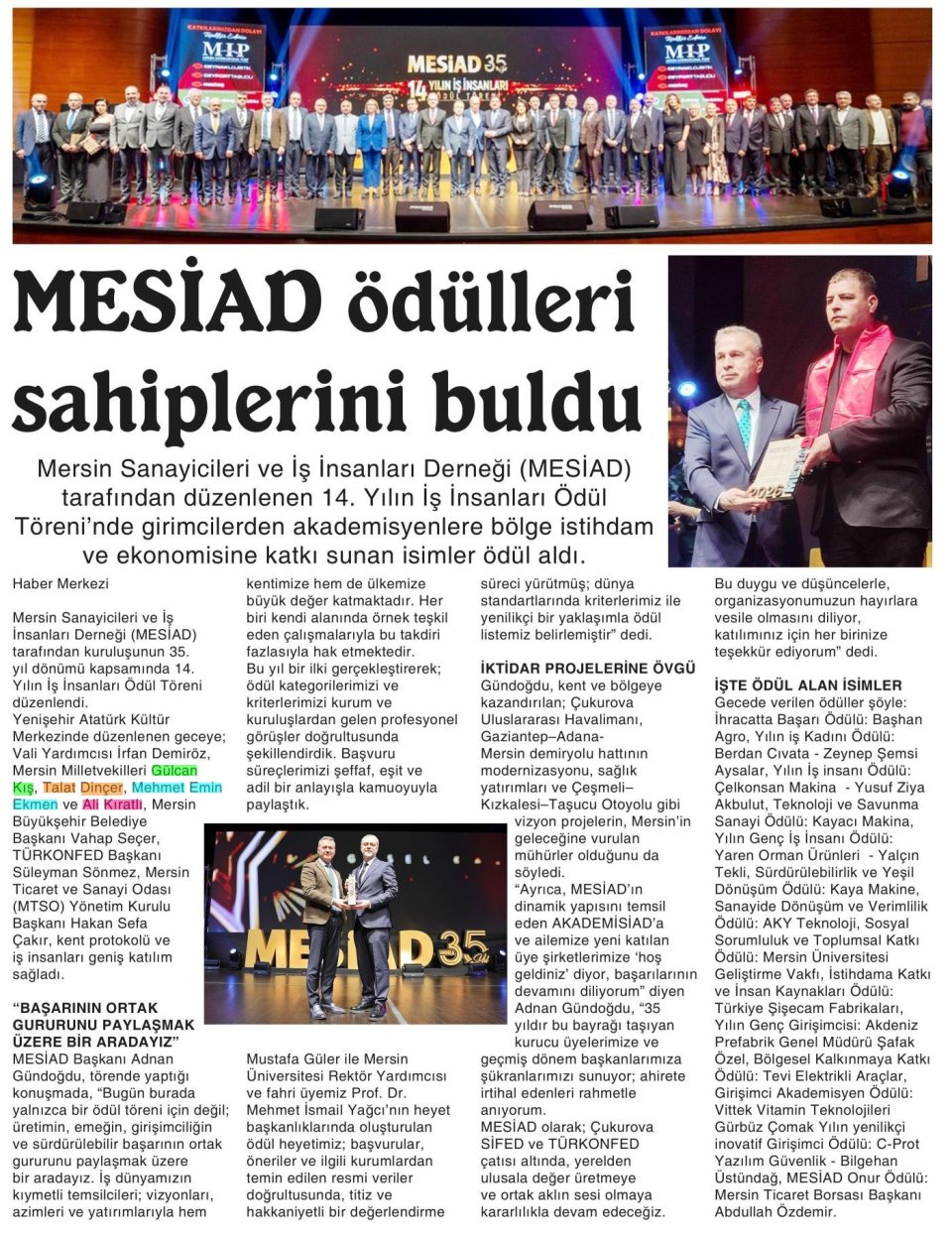 MESİAD ÖDÜLLERİ SAHİPLERİNİ BULDU