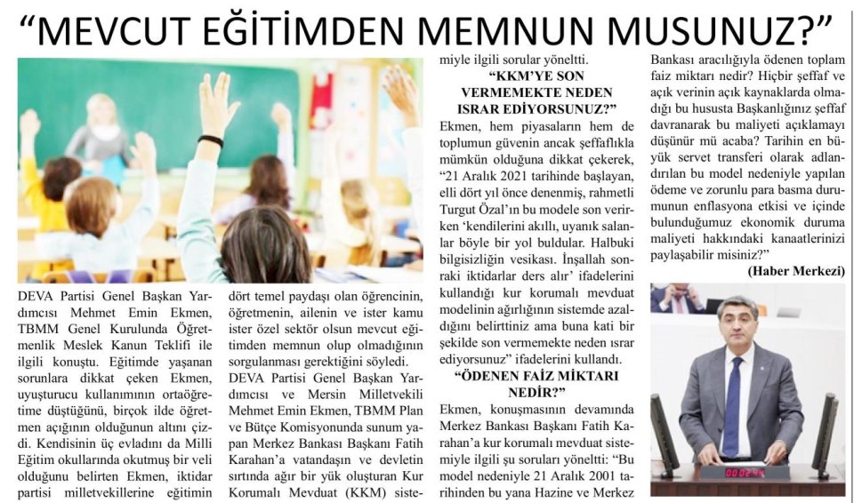 MEVCUT EĞİTİMDEN MEMNUN MUSUNUZ