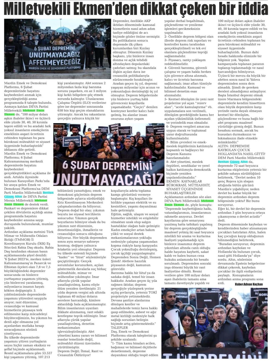 MİLLETVEKİLİ EKMENDEN DİKKAT ÇEKEN BİR İDDİA