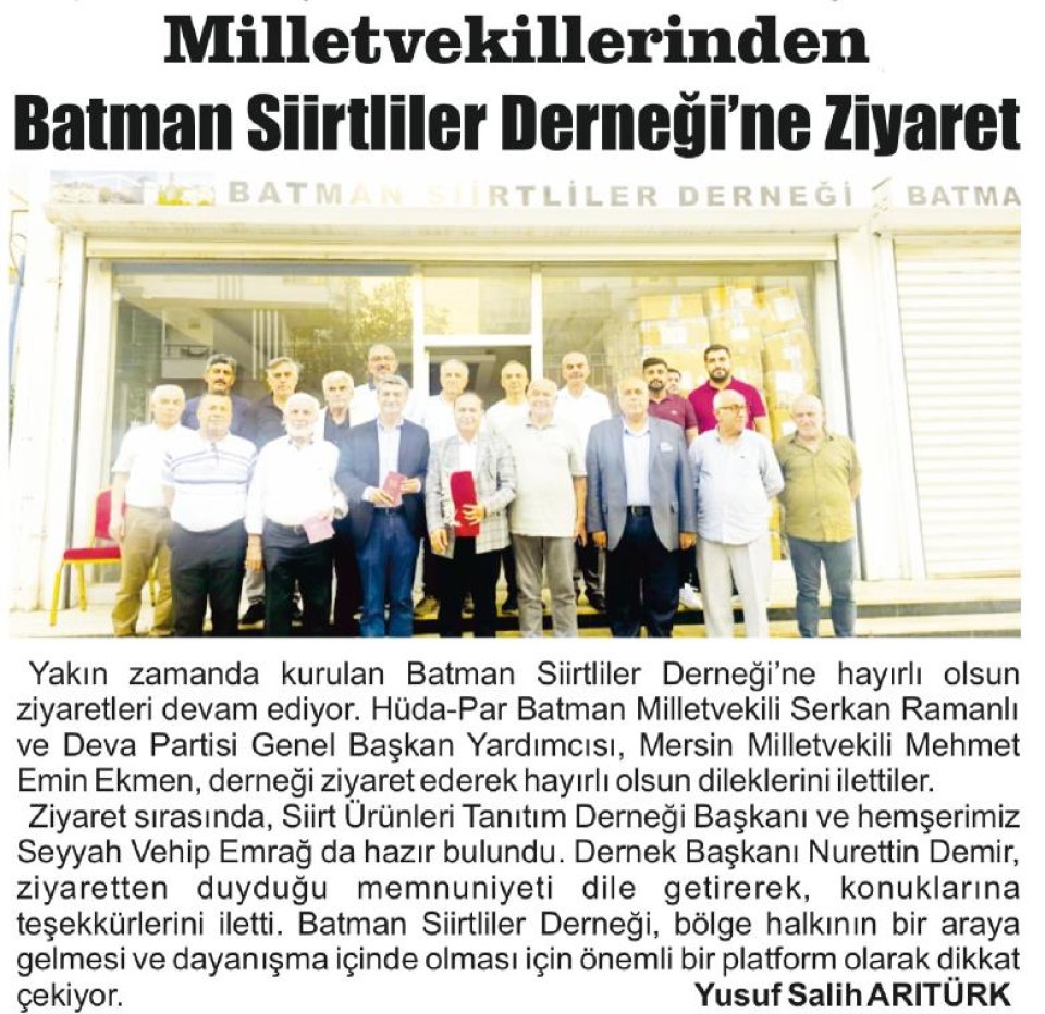 MİLLETVEKİLLERİNDEN BATMAN SİİRTLİLER DERNEĞİ'NE ZİYARET