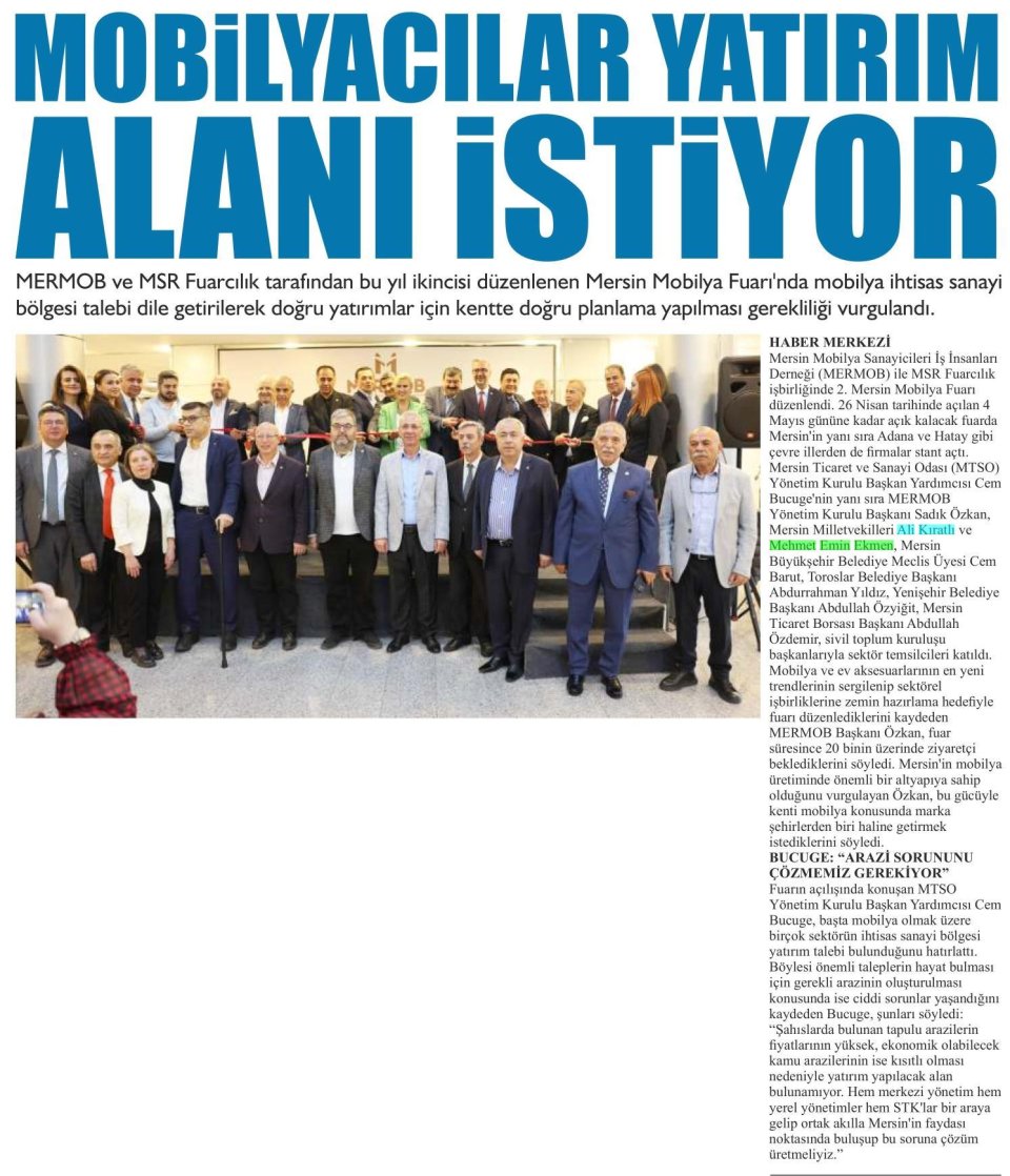 MOBİLYACILAR YATIRIM ALANI İSTİYOR