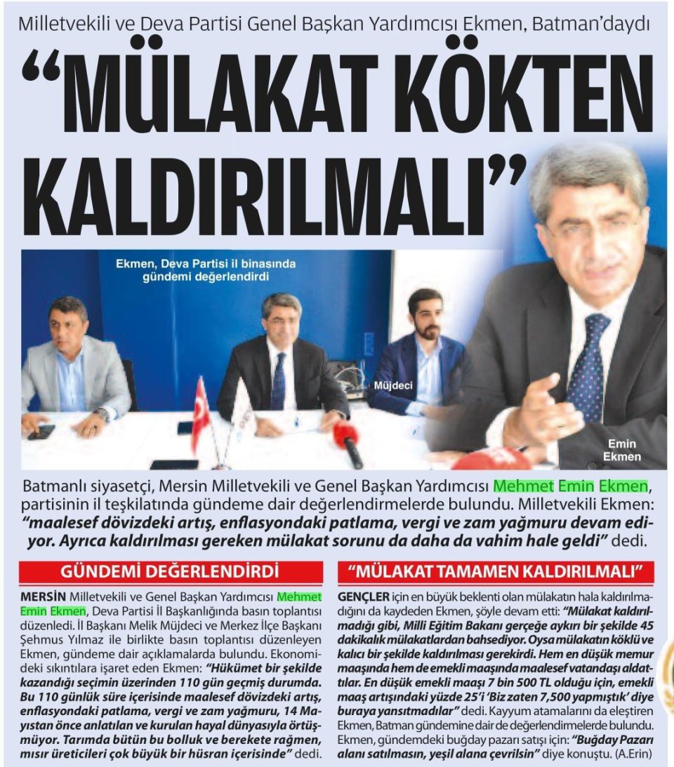 MÜLAKAT KÖKTEN KALDIRILMALI