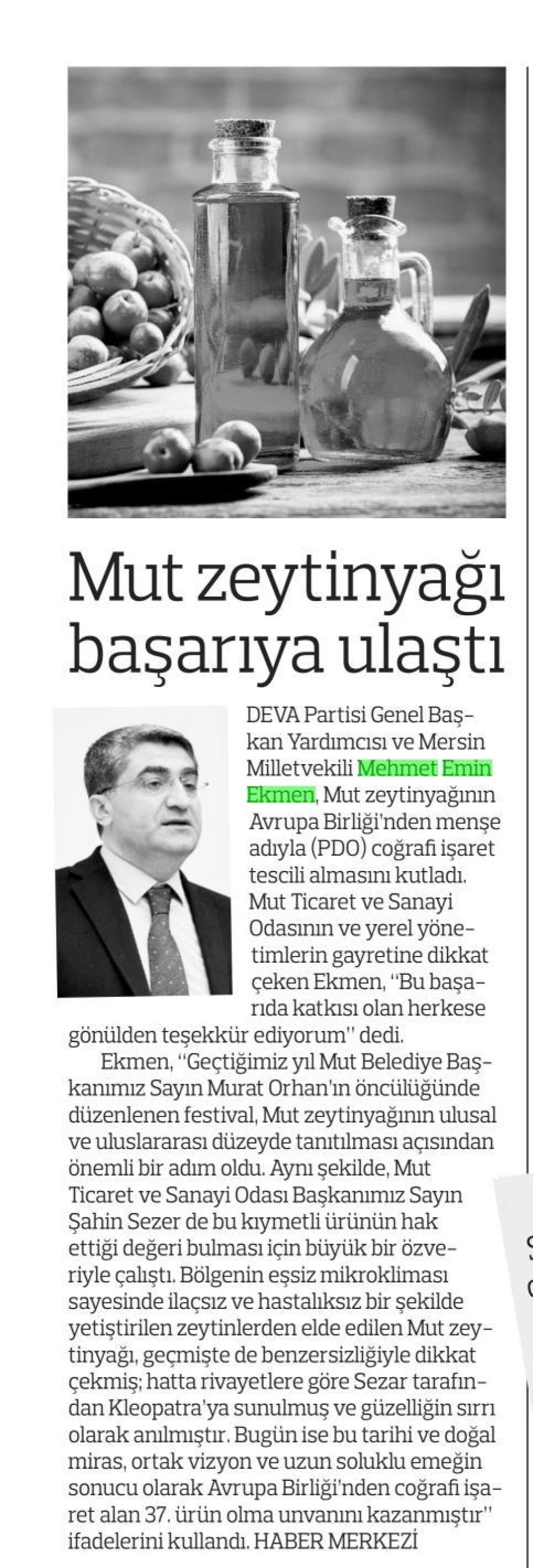 MUT ZEYTİNYAĞI BAŞARIYA ULAŞTI