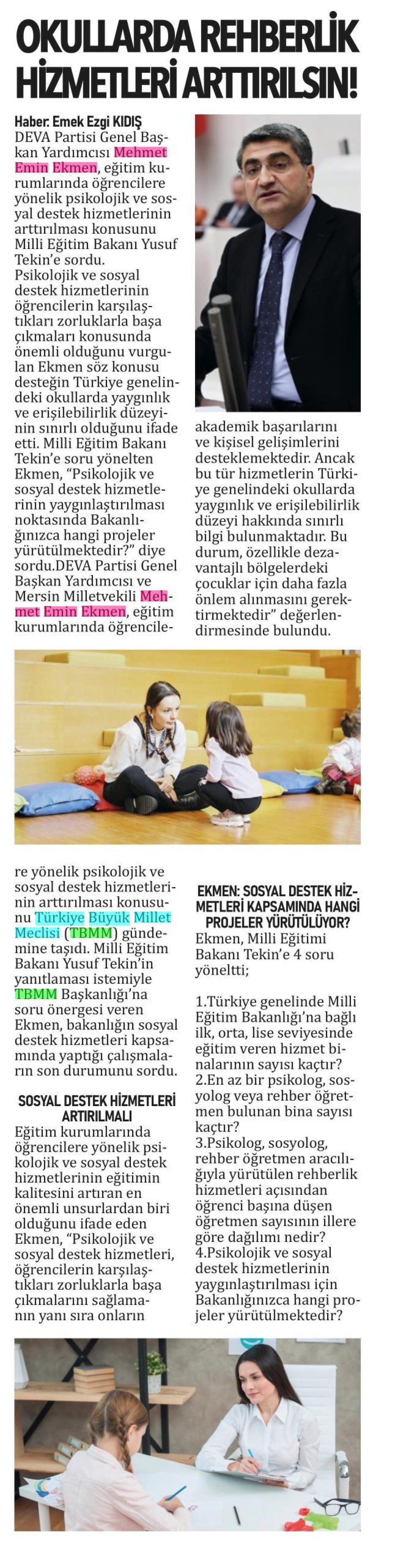 OKULLARDA REHBERLİK HİZMERERİ ARTTIRILSIN!