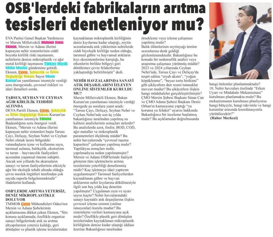 OSB LERDEKİ FABRİKALARIN ARITMA TESİSLERİ DENETLENİYOR MU