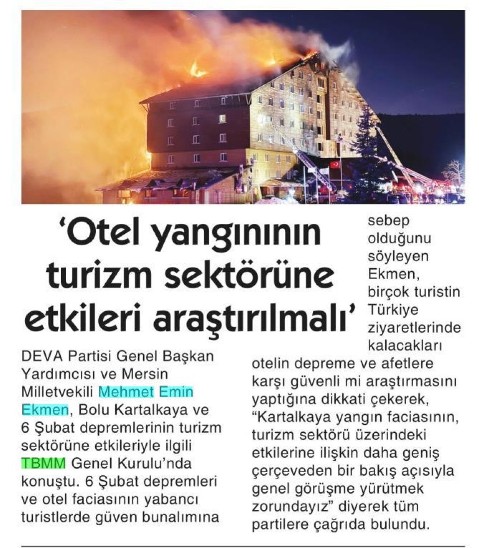 'OTEL YANGINININ TURİZM SEKTÖRÜNE ETKİLERİ ARAŞTIRILMALI'