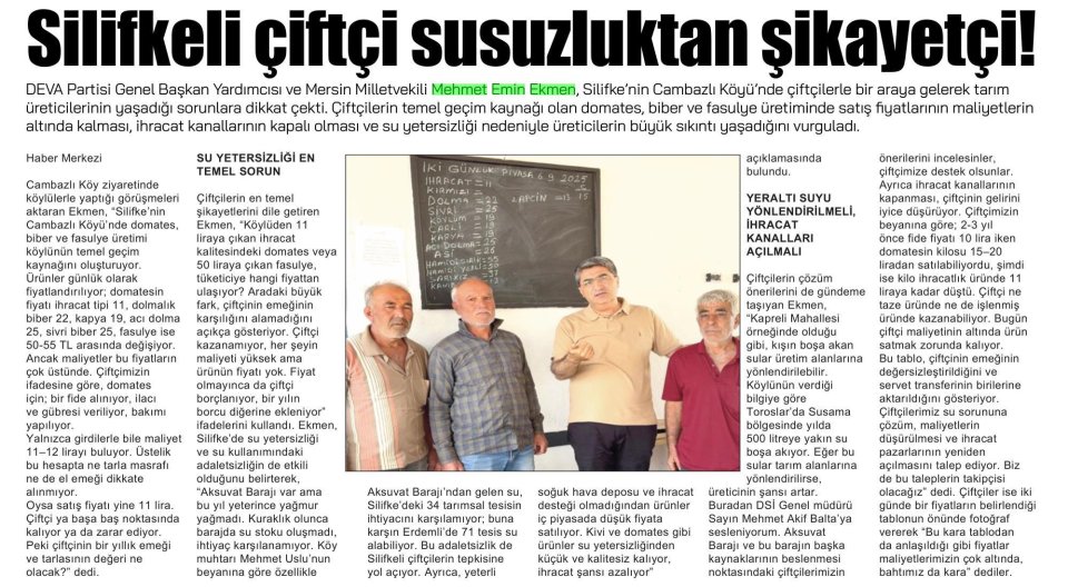 SİLİFKELİ ÇİFTÇİ SUSUZLUKTAN ŞİKAYETÇİ!