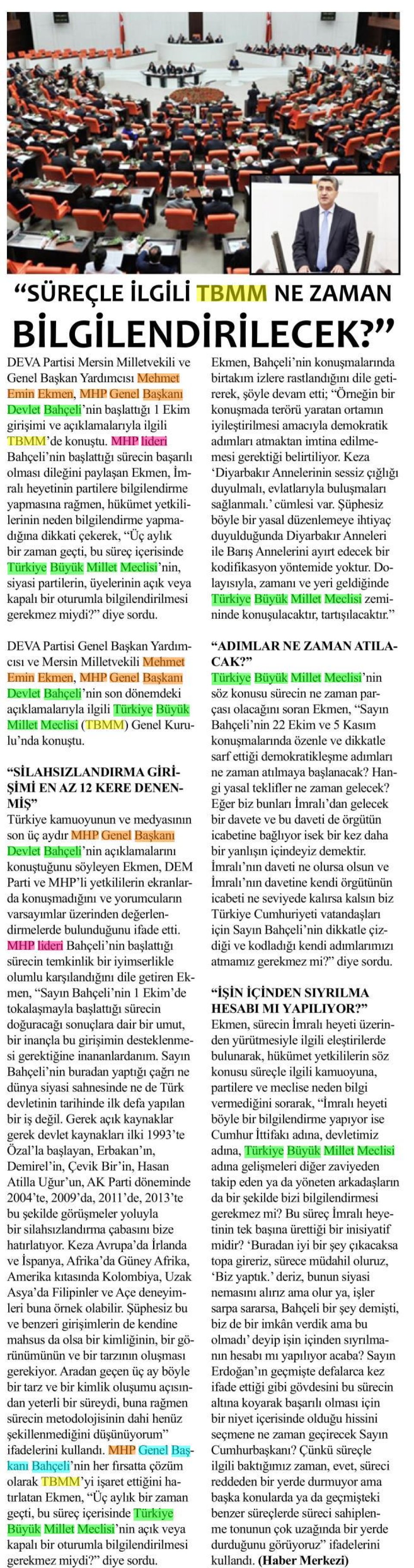 SÜREÇLE İLGİLİ TBMM NE ZAMAN BİLGİLENDİRİLECEK