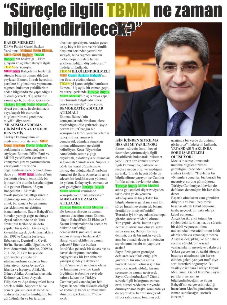 SÜREÇLE İLGİLİ TBMM NE ZAMAN BİLGİLENDİRİLECEK?