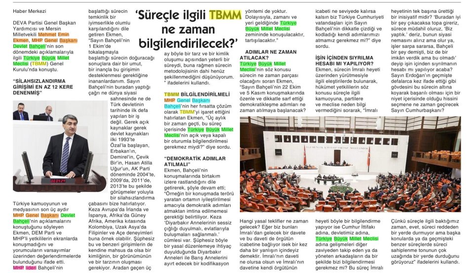 SÜREÇLE İLGİLİ TBMM NE ZAMAN BİLGİLENDİRİLECEK?