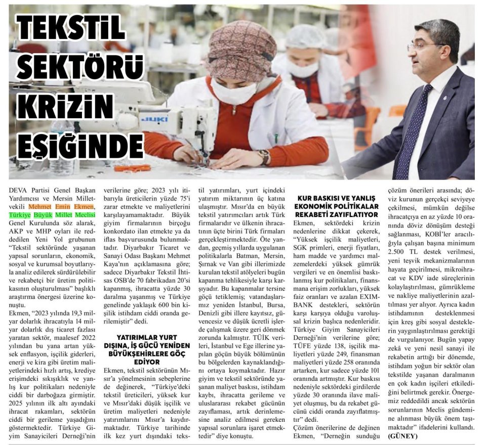 TEKSTİL SEKTÖRÜ KRİZİN EŞİĞİNDE