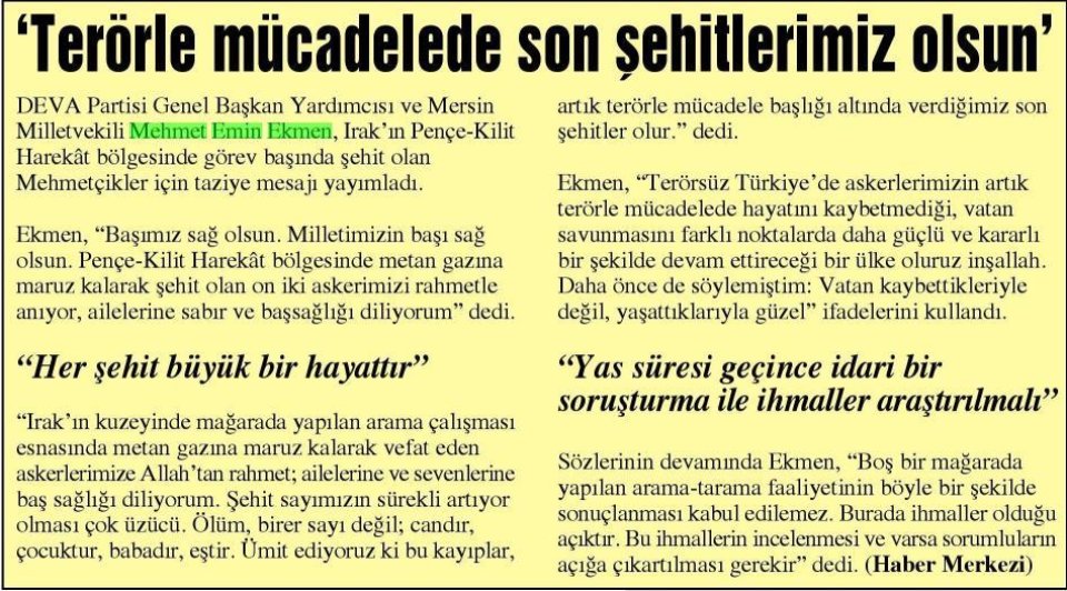 'TERÖRLE MÜCADELEDE SON ŞEHİTLERİMİZ OLSUN'