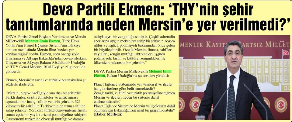 THY'NİN ŞEHİR TANITIMLARINDA NEDEN MERSİN'E YER VERİLMEDİ?