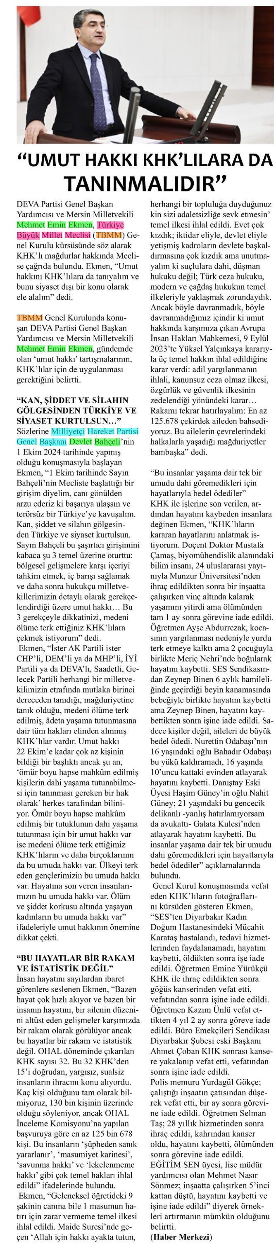  ''UMUT HAKKI KHK'LILARA DA TANINMALIDIR''