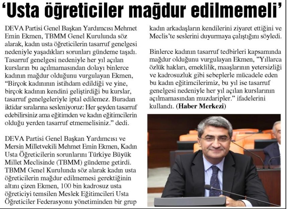 'USTA ÖĞRETİCİLER MAĞDUR EDİLMEMELİ'