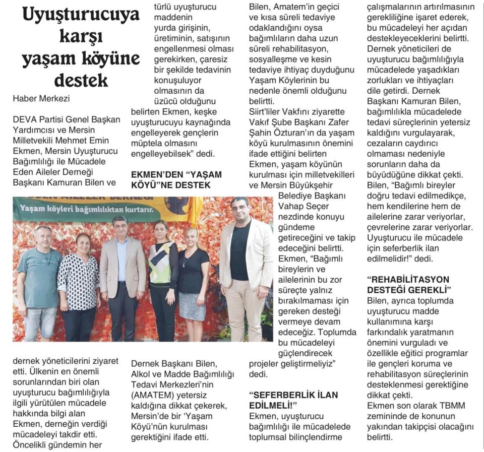 UYUŞTURUCUYA KARŞI YAŞAM KÖYÜNE DESTEK