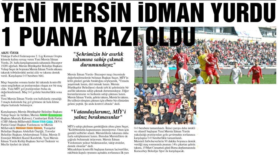 YENİ MERSİN İDMAN YURDU 1 PUANA RAZI OLDU