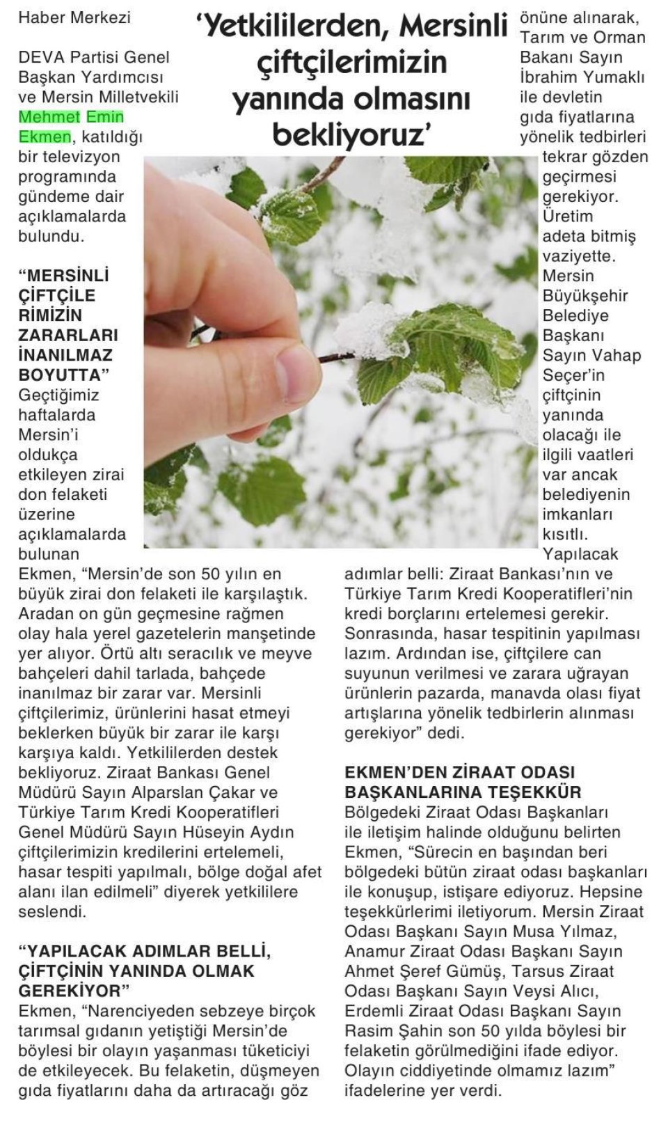 'YETKİLİLERDEN, MERSİNLİ ÇİFTÇİLERİMİZİN YANINDA OLMASINI BEKLİYORUZ'