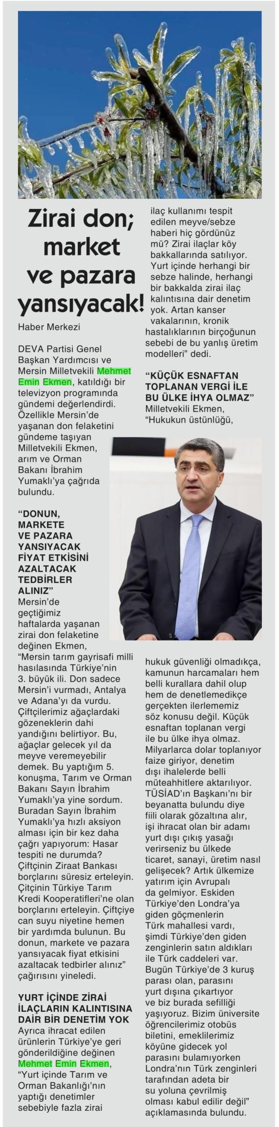 ZİRAİ DON; MARKET VE PAZARA YANSIYACAK!