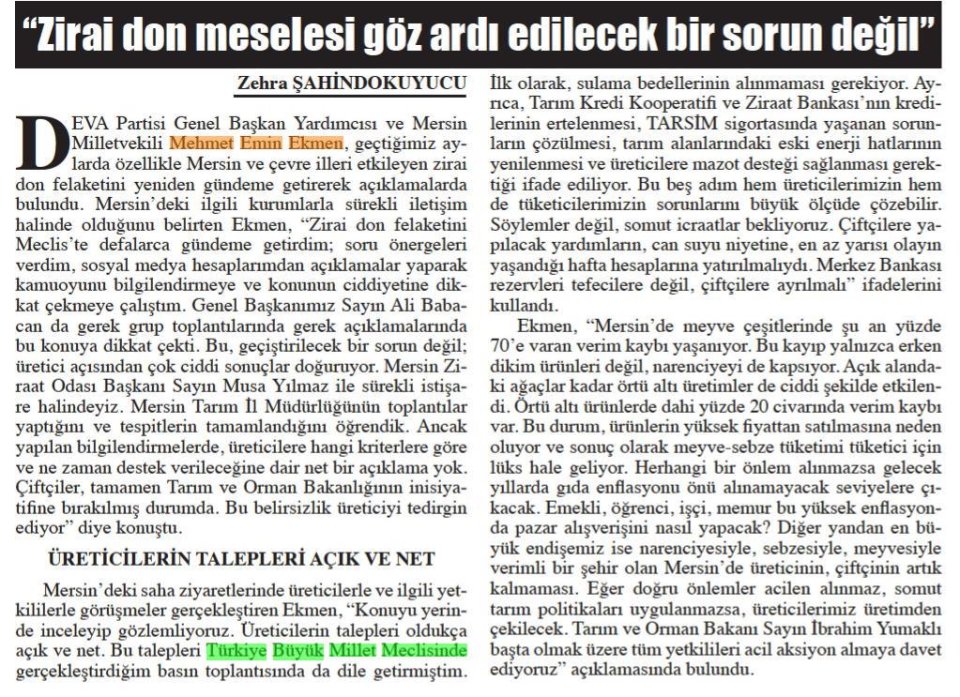 ZİRAİ DON MESELESİ GÖZ ARDI EDİLECEK BİR SORUN DEGIL